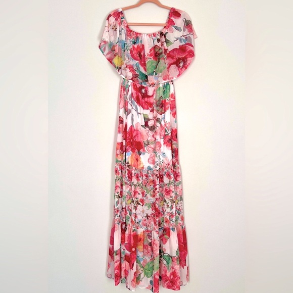 VICI Maxi Dress Pink Floral Size Small Off the Shoulder - Picture 1 of 3